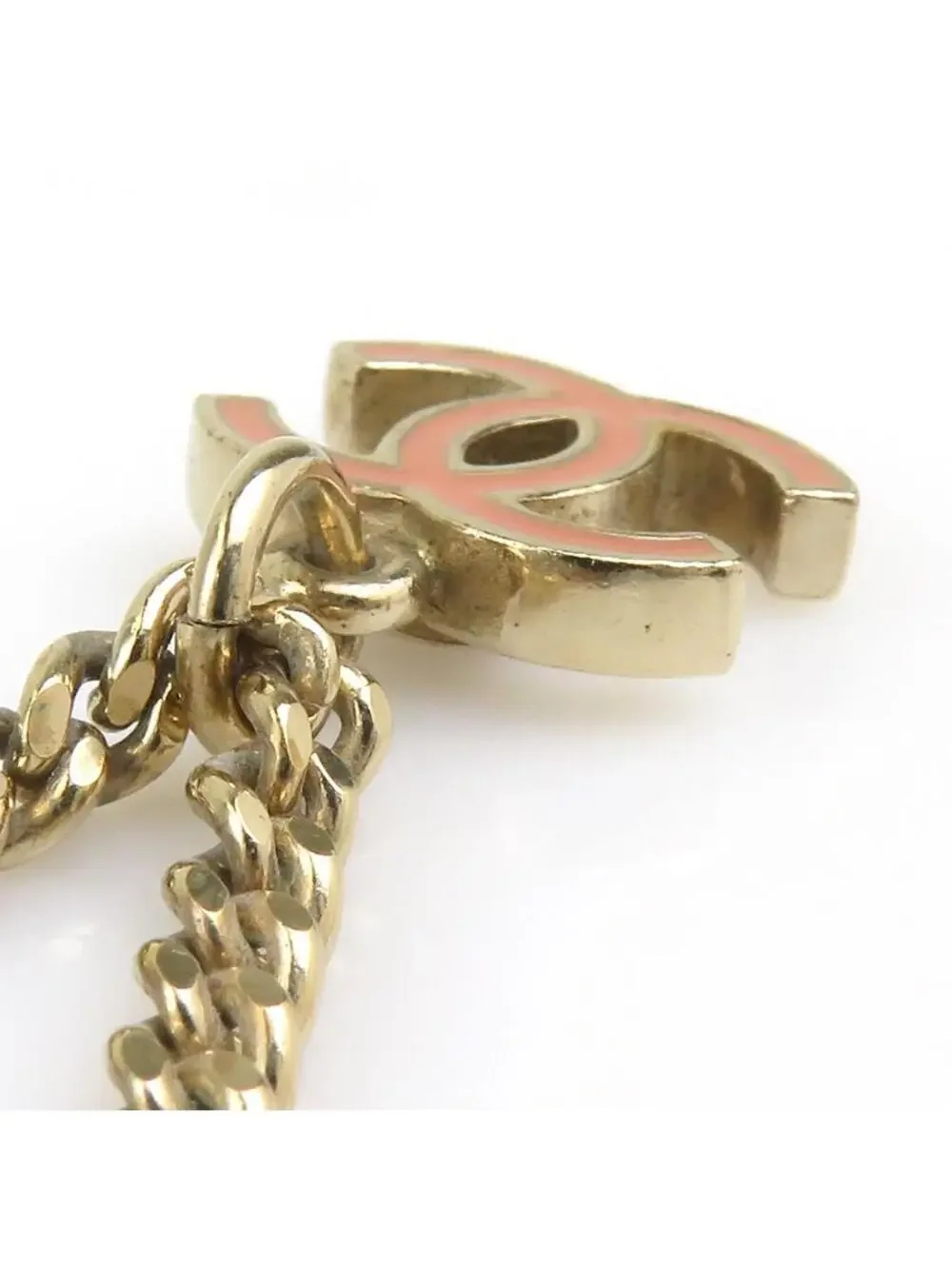 Auth Chanel Cc Logo Necklace Gold/Pink #338001C31B